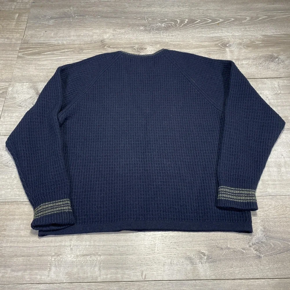 Abercrombie & Fitch Sweater Mens Large Blue Lambswool Waffle Knit Vintage